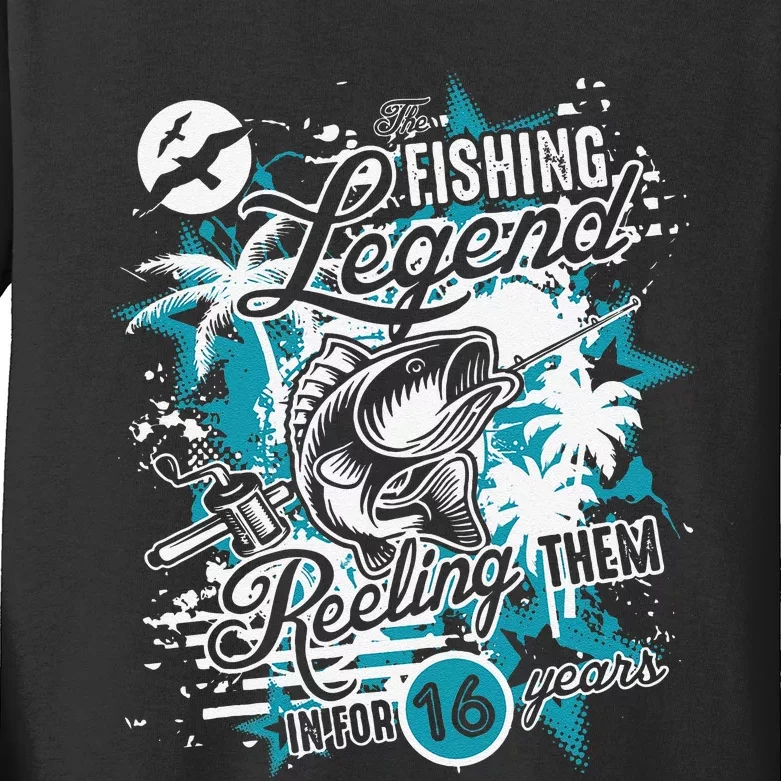 Fishing Legend 16th Birthday Fishing Kids Long Sleeve Shirt