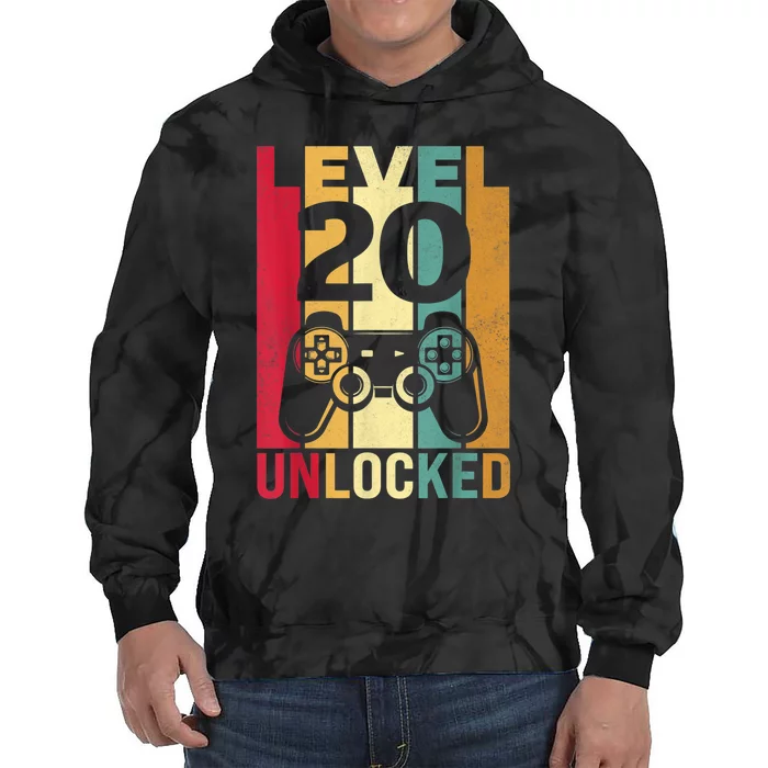 Funny Level 20 Unlocked Him m.e.n BDay Turning 20th Birthday Tie Dye Hoodie