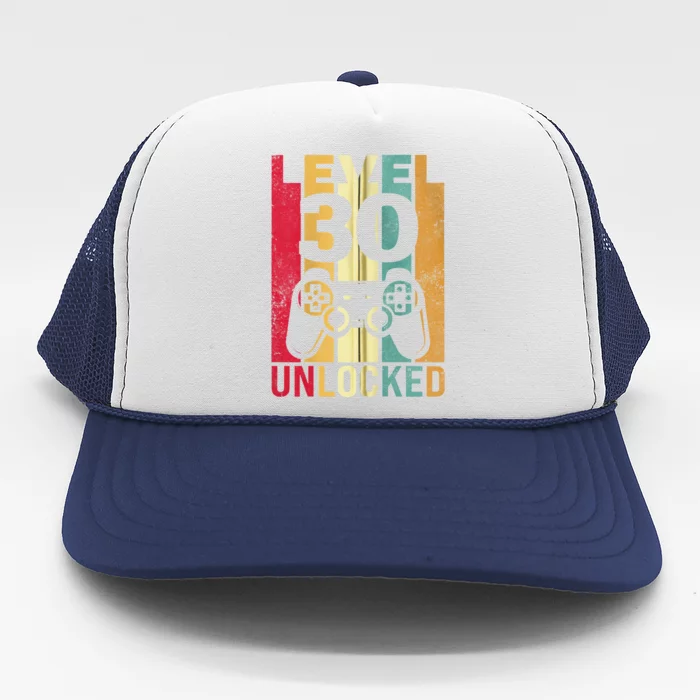 Funny Level 30 Unlocked Him BDay Turning 30th Birthday Trucker Hat