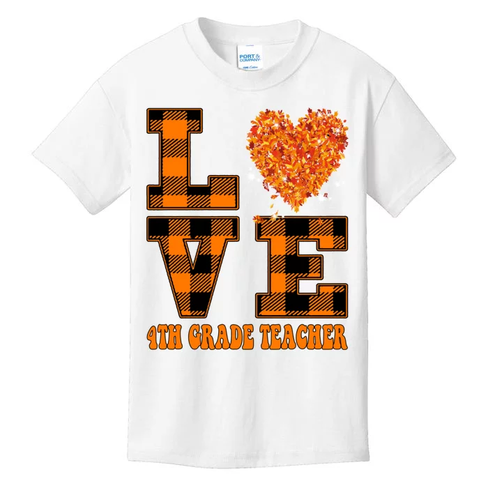 Fall Love 4th Grade Teacher Autumn 2024 Kids T-Shirt