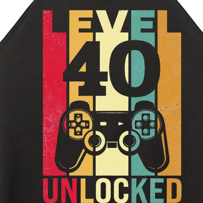 Funny Level 40 Unlocked Him BDay Turning 40th Birthday Women’s Perfect Tri Rocker Tank