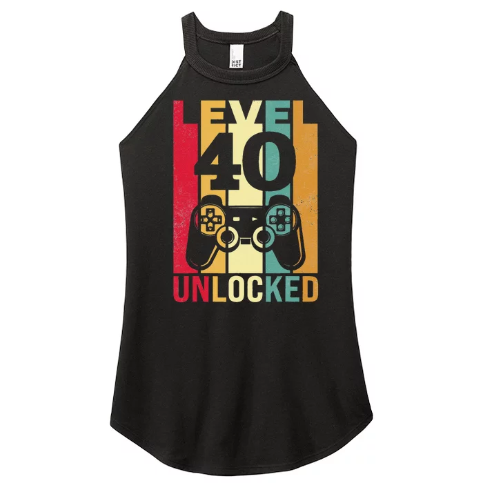 Funny Level 40 Unlocked Him BDay Turning 40th Birthday Women’s Perfect Tri Rocker Tank