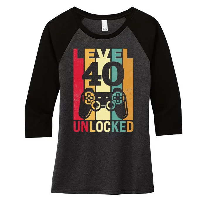 Funny Level 40 Unlocked Him BDay Turning 40th Birthday Women's Tri-Blend 3/4-Sleeve Raglan Shirt