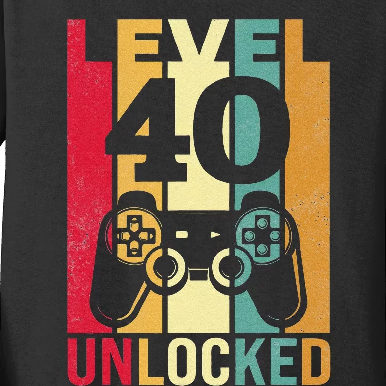 Funny Level 40 Unlocked Him BDay Turning 40th Birthday Kids Long Sleeve Shirt