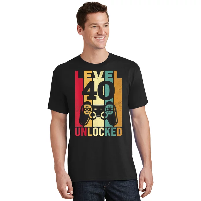 Funny Level 40 Unlocked Him  BDay Turning 40th Birthday T-Shirt