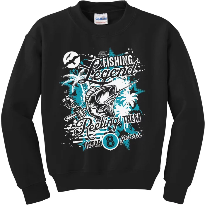 Fishing Legend 8th Birthday Fishing Kids Sweatshirt