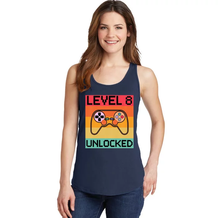 Funny Level 8 Unlocked Video Gamer 8th Birthday Gaming Gift Ladies Essential Tank