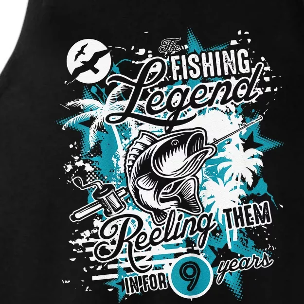 Fishing Legend 9th Birthday Fishing Ladies Tri-Blend Wicking Tank