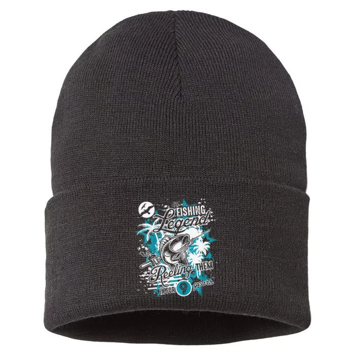 Fishing Legend 9th Birthday Fishing Sustainable Knit Beanie