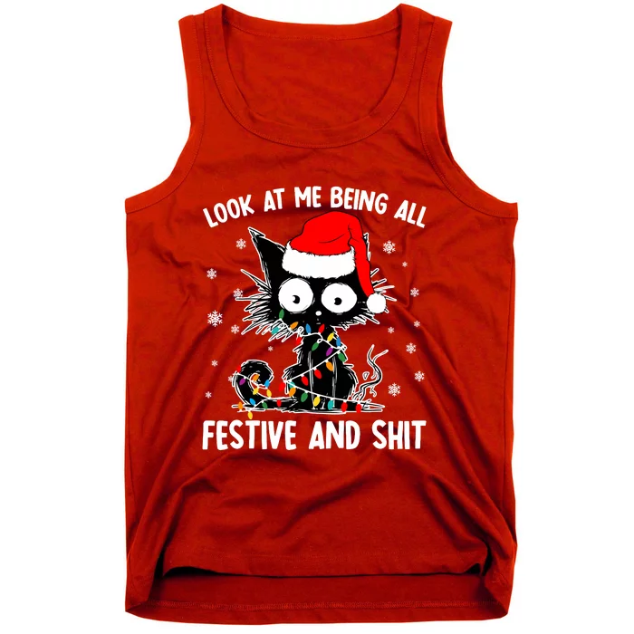 Funny Look At Me Being All Festive And Shits Cat Christmas Tank Top