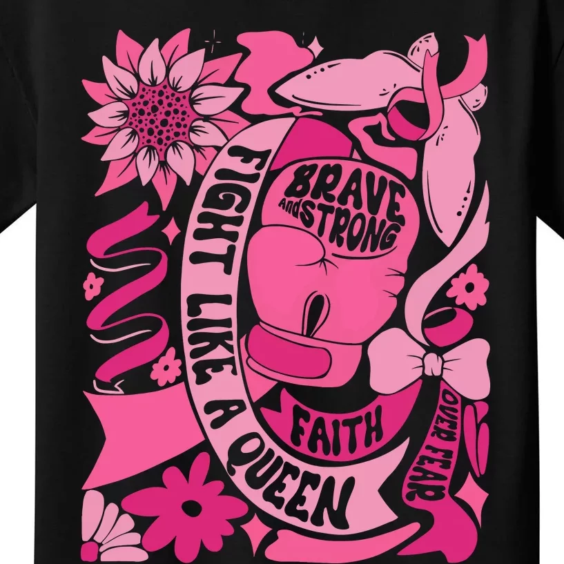 Fight Like A Queen Brave And Strong Breast Cancer Kids T-Shirt