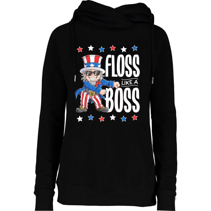 Floss Like A Boss 4th Of July Uncle Sam Womens Funnel Neck Pullover Hood