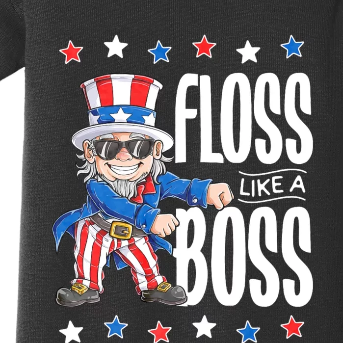 Floss Like A Boss 4th Of July Uncle Sam Baby Bodysuit