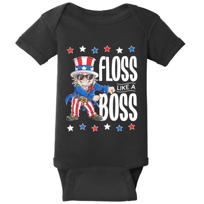 Floss Like A Boss 4th Of July Uncle Sam Baby Bodysuit