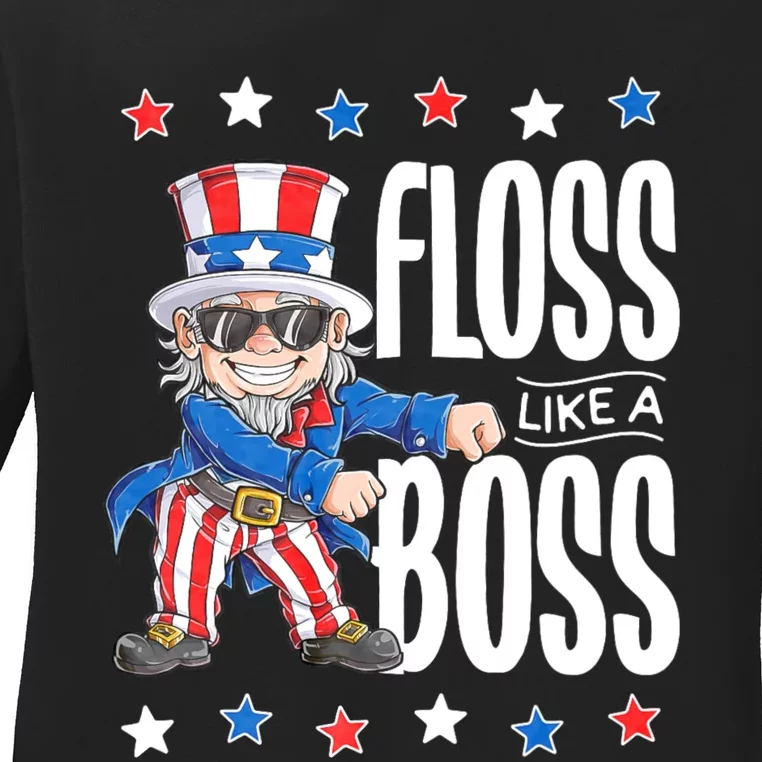 Floss Like A Boss 4th Of July Uncle Sam Ladies Long Sleeve Shirt