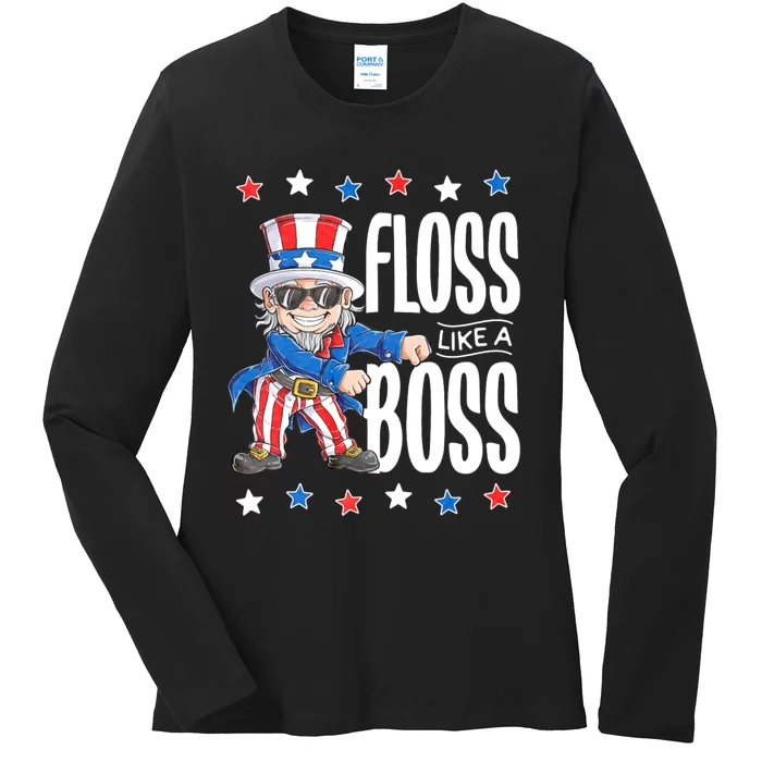 Floss Like A Boss 4th Of July Uncle Sam Ladies Long Sleeve Shirt