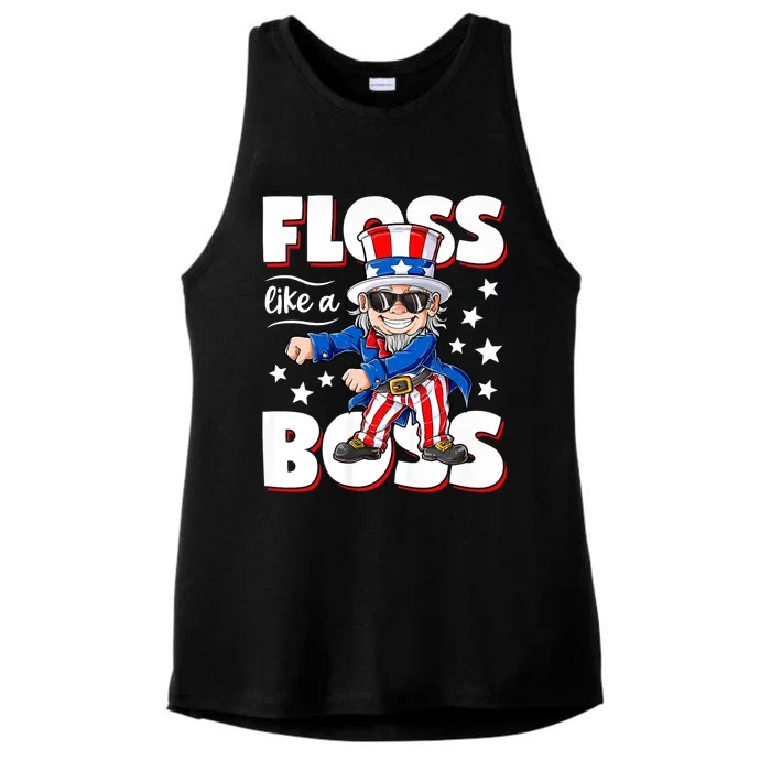 Floss Like A Boss 4th Of July Uncle Sam Ladies Tri-Blend Wicking Tank