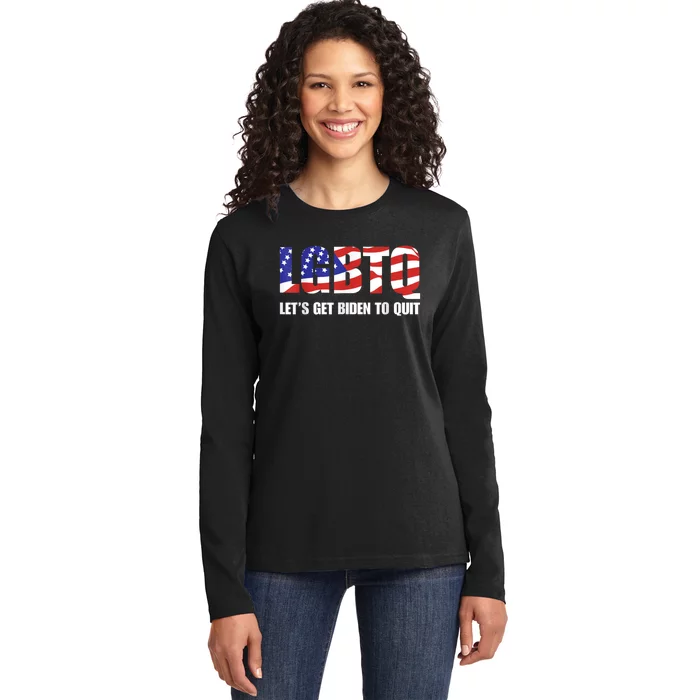 Funny LGBTQ Anti Biden Lets Get Biden To Quite Ladies Long Sleeve Shirt