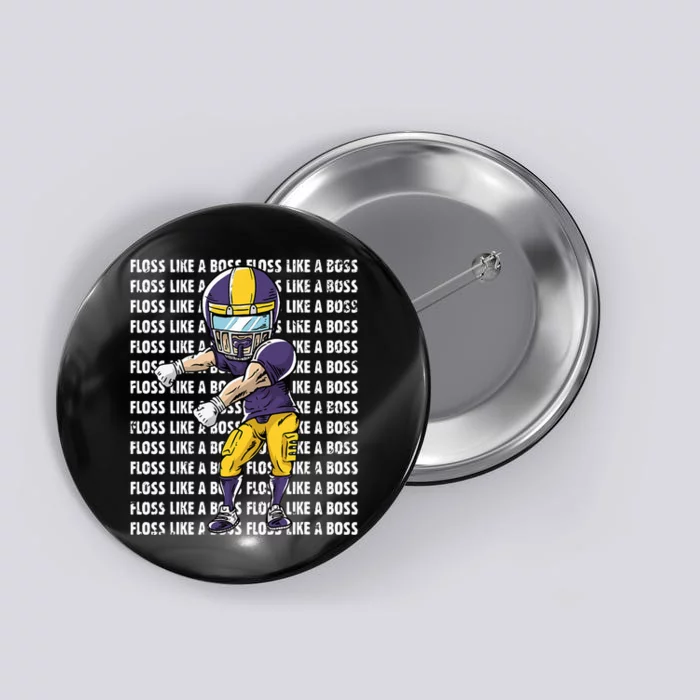 Floss Like A Boss Gold Purple Football Button