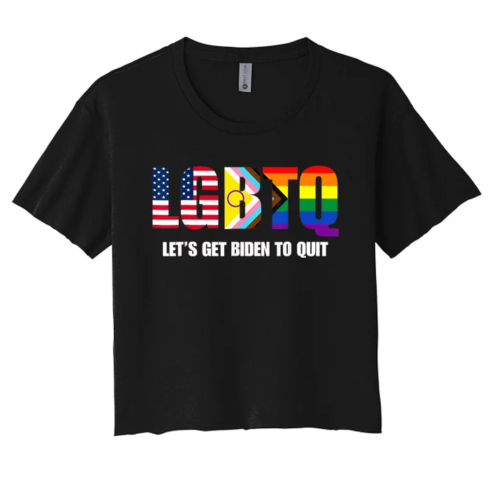 Funny LGBTQ Anti Biden Lets Get Biden To Quite Women's Crop Top Tee