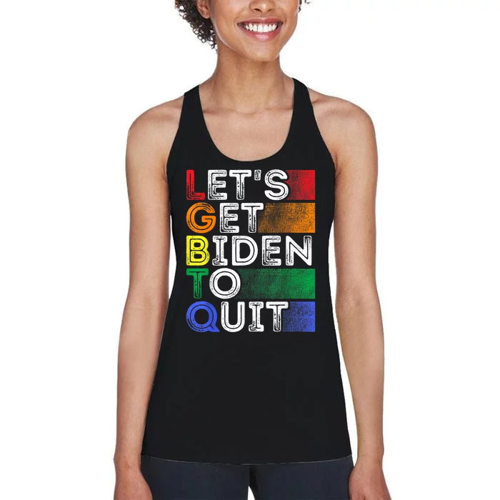 Funny LGBTQ Anti Biden Lets Get Biden To Quite Women's Racerback Tank