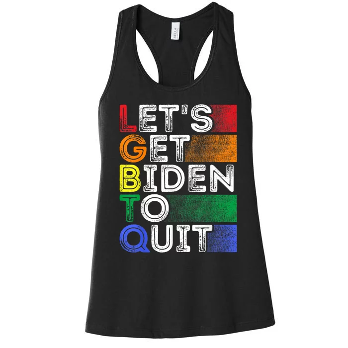 Funny LGBTQ Anti Biden Lets Get Biden To Quite Women's Racerback Tank