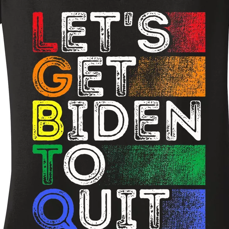 Funny Lgbtq Anti Biden LetS Get Biden To Quite Women's V-Neck T-Shirt