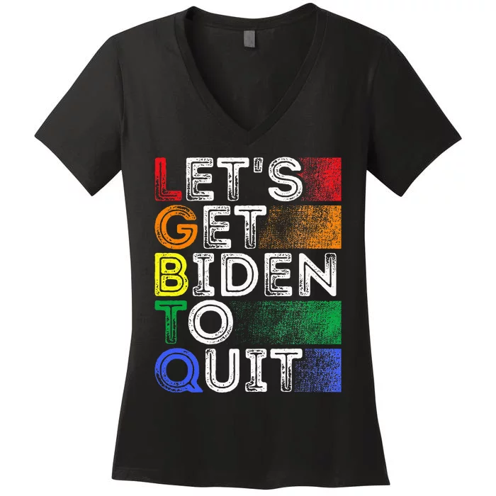 Funny Lgbtq Anti Biden LetS Get Biden To Quite Women's V-Neck T-Shirt