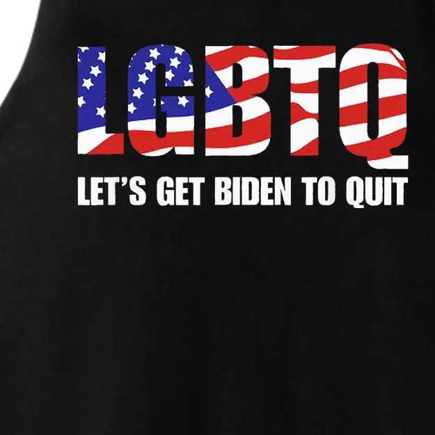 Funny LGBTQ Anti Biden Let's Get Biden To Quite Ladies Tri-Blend Wicking Tank