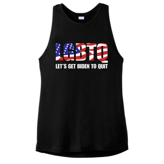 Funny LGBTQ Anti Biden Let's Get Biden To Quite Ladies Tri-Blend Wicking Tank