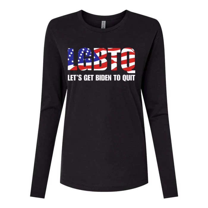 Funny LGBTQ Anti Biden Let's Get Biden To Quite Womens Cotton Relaxed Long Sleeve T-Shirt