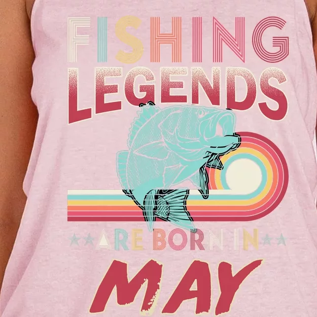 Fishing Legends Are Born In May Women's Knotted Racerback Tank