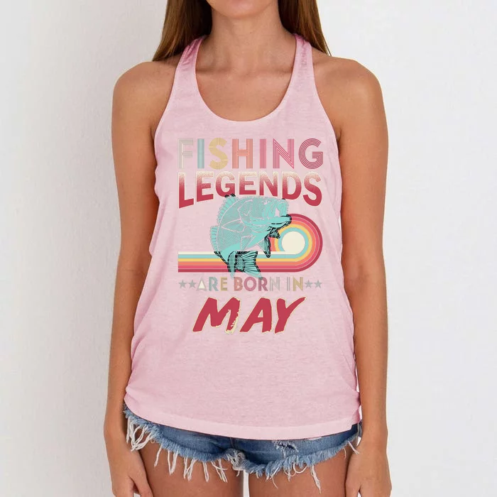 Fishing Legends Are Born In May Women's Knotted Racerback Tank