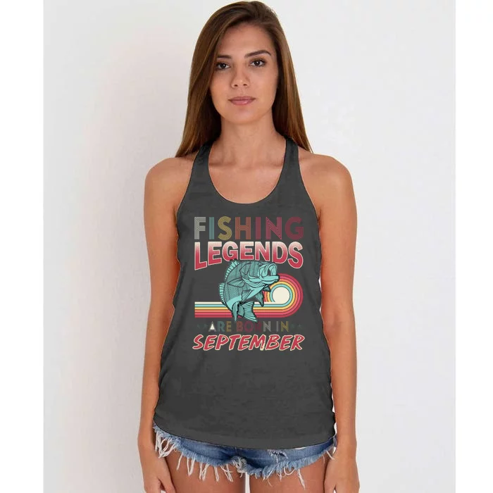 Fishing Legends Are Born In September Women's Knotted Racerback Tank