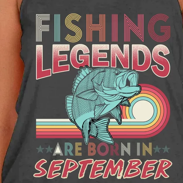 Fishing Legends Are Born In September Women's Knotted Racerback Tank