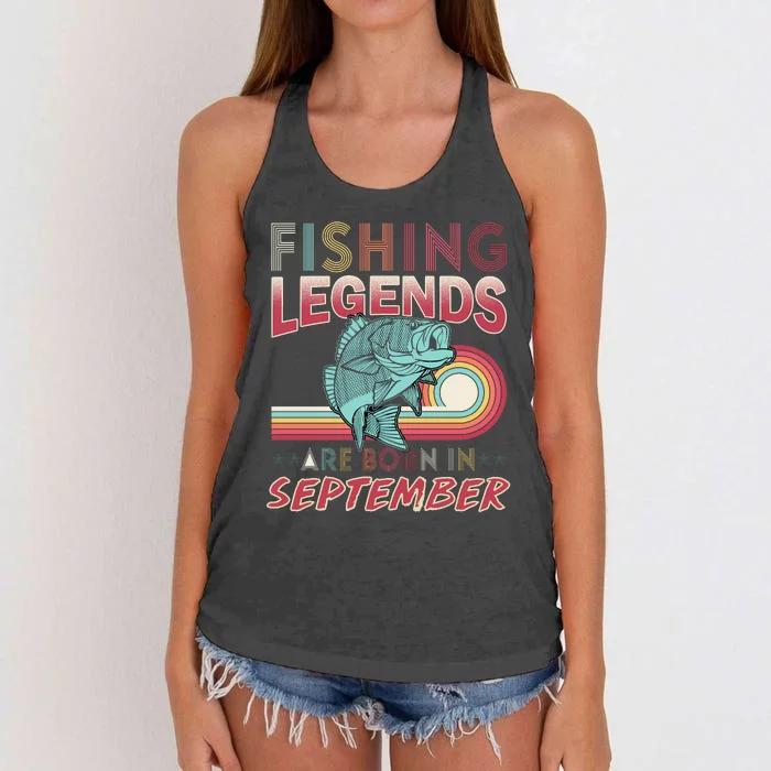 Fishing Legends Are Born In September Women's Knotted Racerback Tank