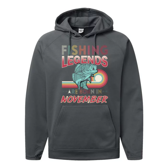 Fishing Legends Are Born In November Performance Fleece Hoodie