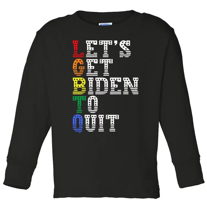 Funny LGBTQ Anti Biden Let's Get Biden To Quite Toddler Long Sleeve Shirt