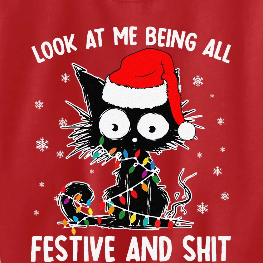 Funny Look At Me Being All Festive And Shits Cat Christmas Kids Sweatshirt