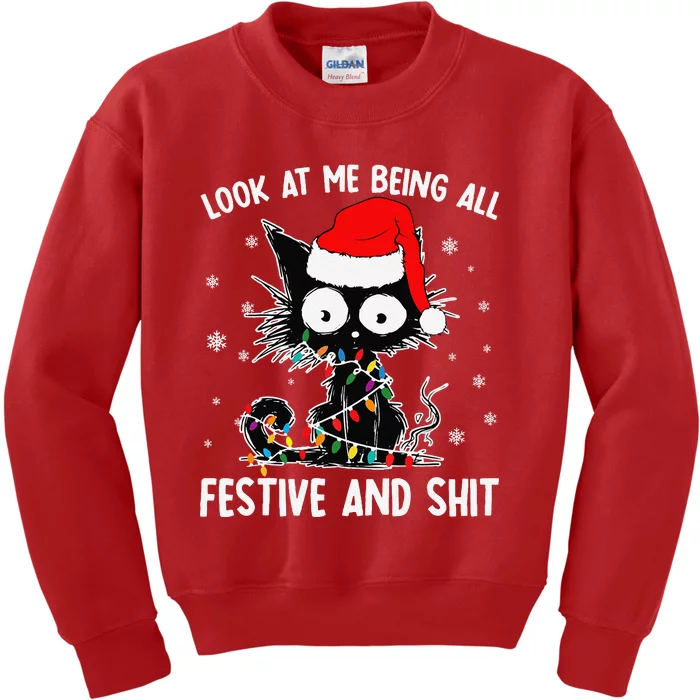 Funny Look At Me Being All Festive And Shits Cat Christmas Kids Sweatshirt