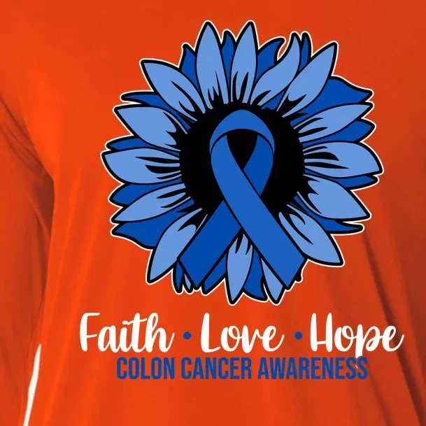 Faith Love And Hope Colon Cancer Awareness Sunflower Cooling Performance Long Sleeve Crew