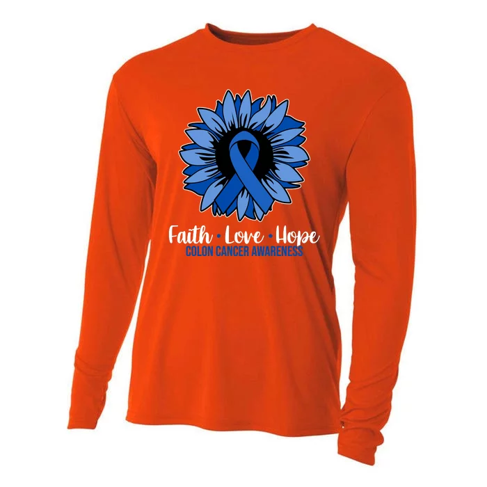 Faith Love And Hope Colon Cancer Awareness Sunflower Cooling Performance Long Sleeve Crew