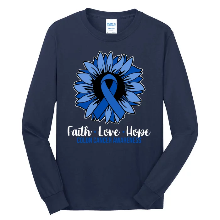 Faith Love And Hope Colon Cancer Awareness Sunflower Tall Long Sleeve T-Shirt