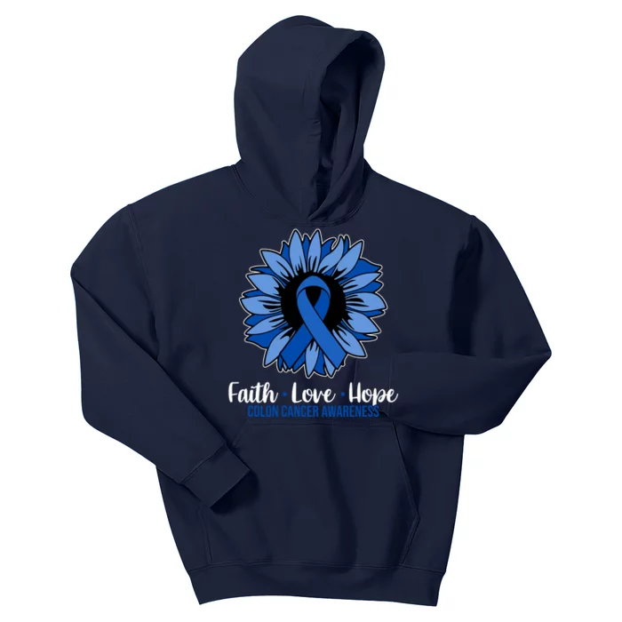 Faith Love And Hope Colon Cancer Awareness Sunflower Kids Hoodie