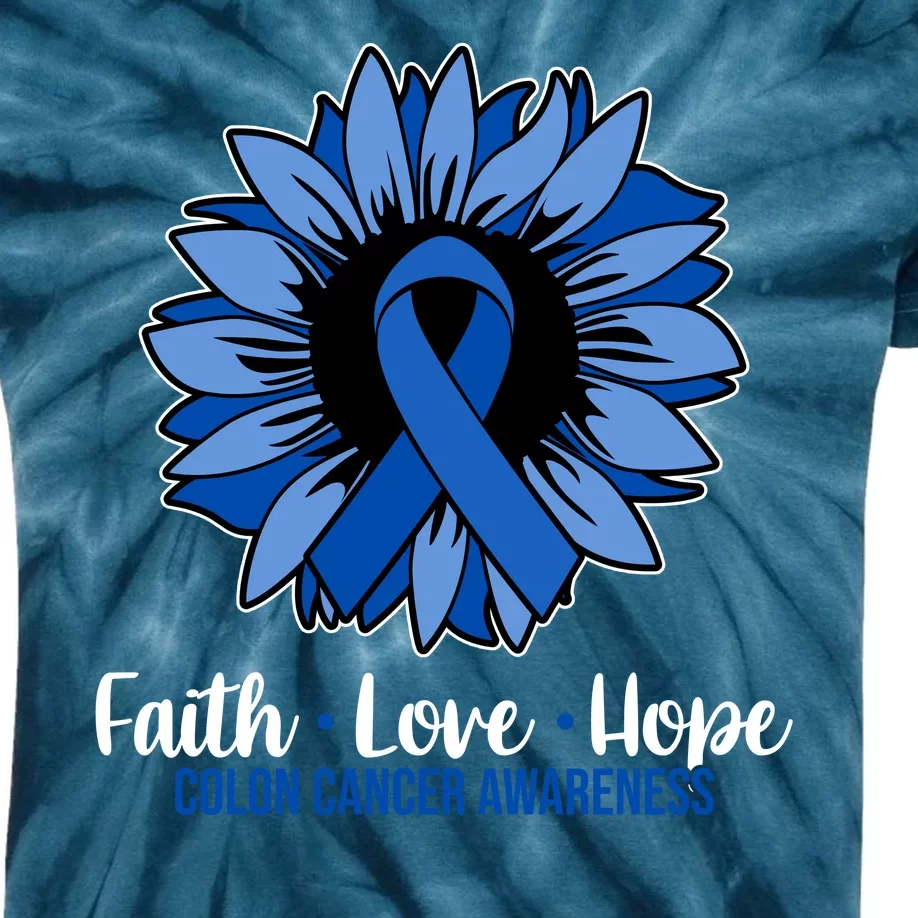 Faith Love And Hope Colon Cancer Awareness Sunflower Kids Tie-Dye T-Shirt