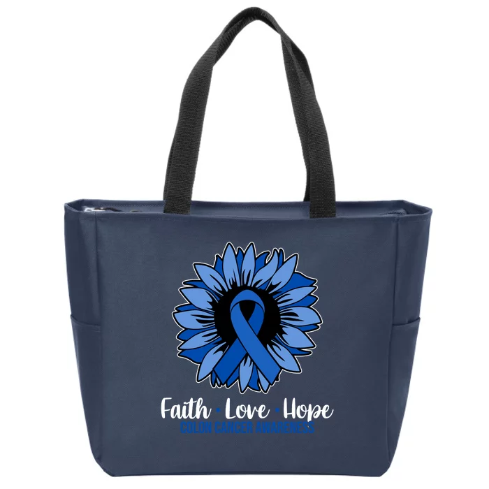 Faith Love And Hope Colon Cancer Awareness Sunflower Zip Tote Bag