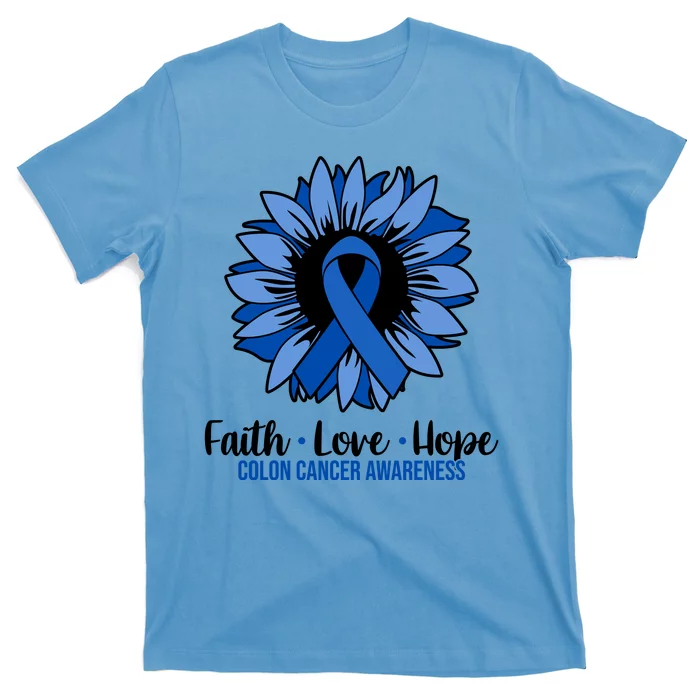 Faith Love And Hope Colon Cancer Awareness Sunflower T-Shirt