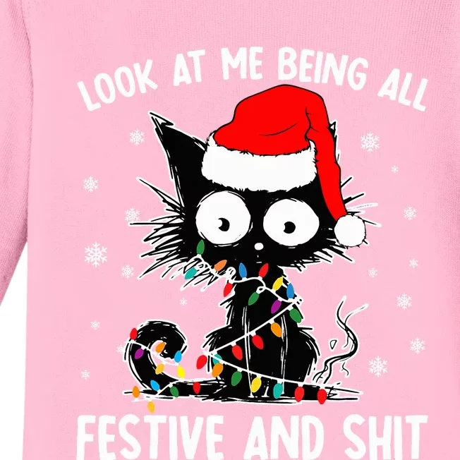 Funny Look At Me Being All Festive And Shits Cat Christmas Baby Long Sleeve Bodysuit