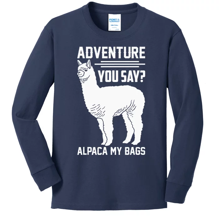 Funny Llama Adventure Alpaca My Bags Travel Kids Long Sleeve Shirt