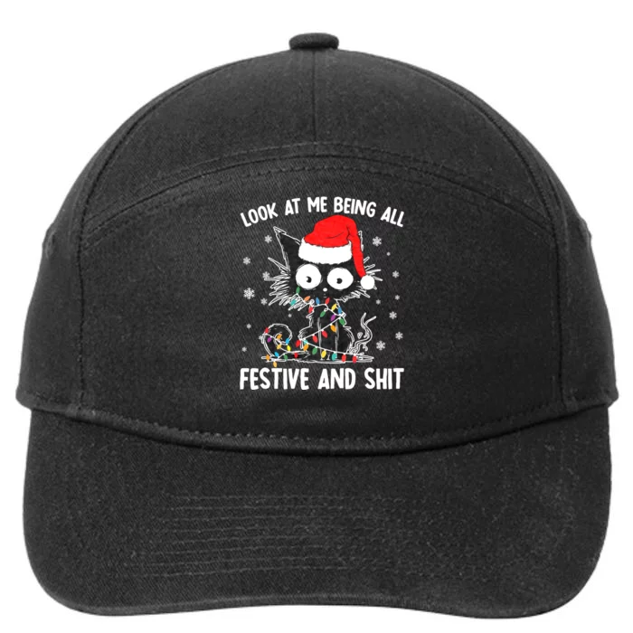 Funny Look At Me Being All Festive And Shits Cat Christmas 7-Panel Snapback Hat